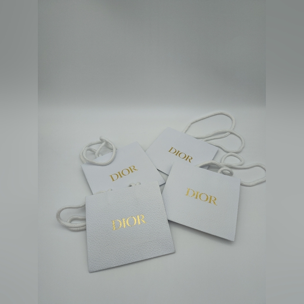 DIOR Small Gift Bags Set 4 White Gold Logo Rope Handles 5.75x5.25x2 - Picture 2 of 6